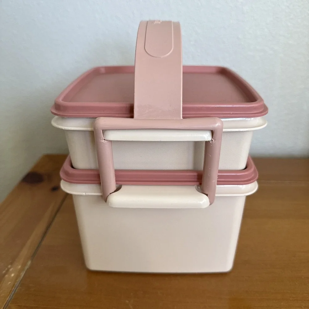 Tupperware Set - Lunch Goody Box Squares, Bowls Midget Southwestern Pink Vintage
